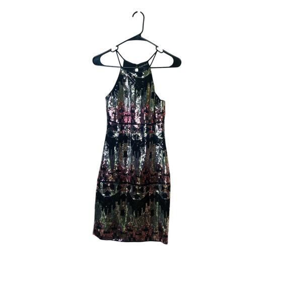 My Michelle Chevron Sequin Sleeveless Bodycon Cocktail Party Mini Dress Size 1 - Picture 2 of 11